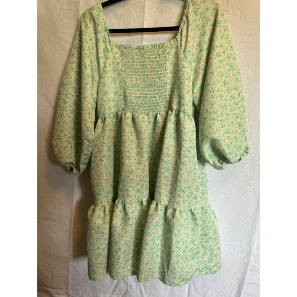 NWOT Levi's Women's Dolci Baby Doll Peasant Dress Green and White Floral Large - Picture 4 of 5